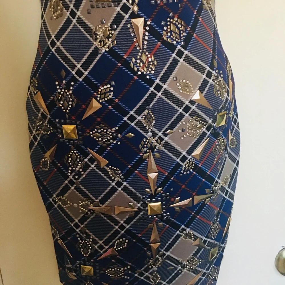 Va Va Voom Blue and Gold Geometric Dress - Picture 4 of 7